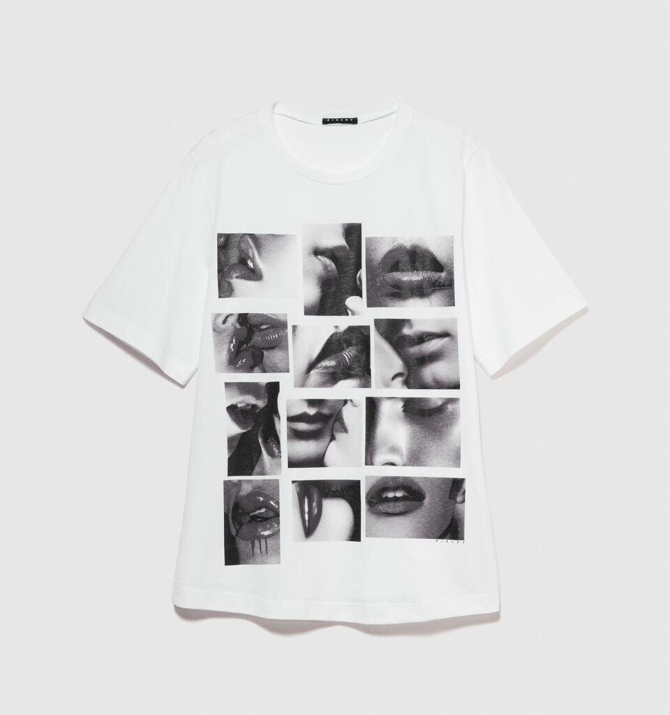 T-shirt with glossy print - women's short sleeve t-shirts - White | Sisley image number 6